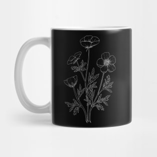 Buttercups Line Art Black Background Mug